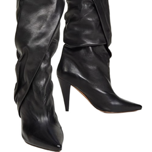 IRO Womens Black Leather Arima Designer Pleated Slouchy Boots EU 36